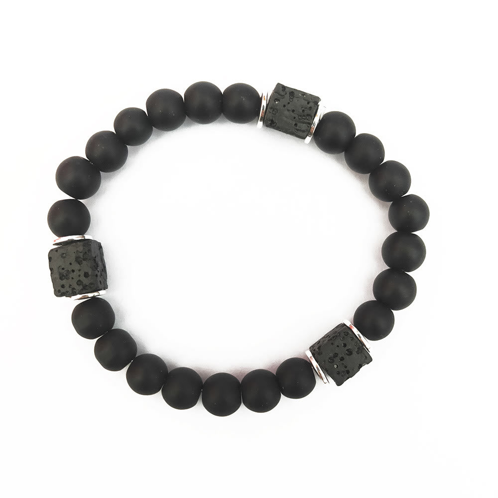 Olivenorma mattiertes Schwarzer Onyx mit Kubus-Lavastein Balance-Armband