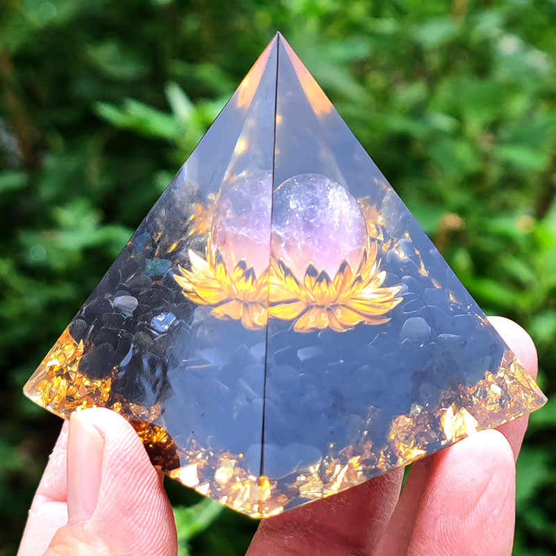 (Ausverkauf 30% RABATT / CODE: OFF30) - Olivenorma Schwarzer Turmalin mit Lepidolith Orgone Pyramide 