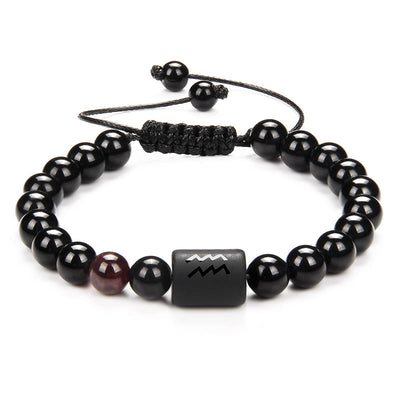 Olivenorma Natürliches Schwarzer Onyx Tierkreis Männer Geflochtenes Armband