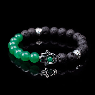 Olivenorma handgefertigtes Hamsa-Armband mit Naturstein-Perlen 