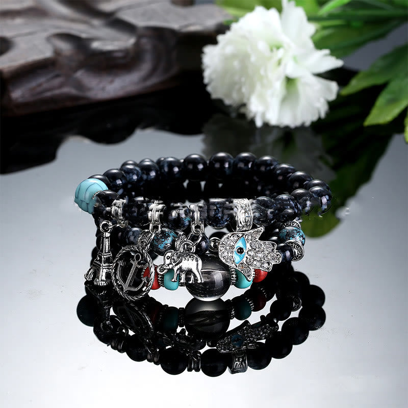 Olivenorma Elephantenturm Böses Auge Hamsa Armband Set