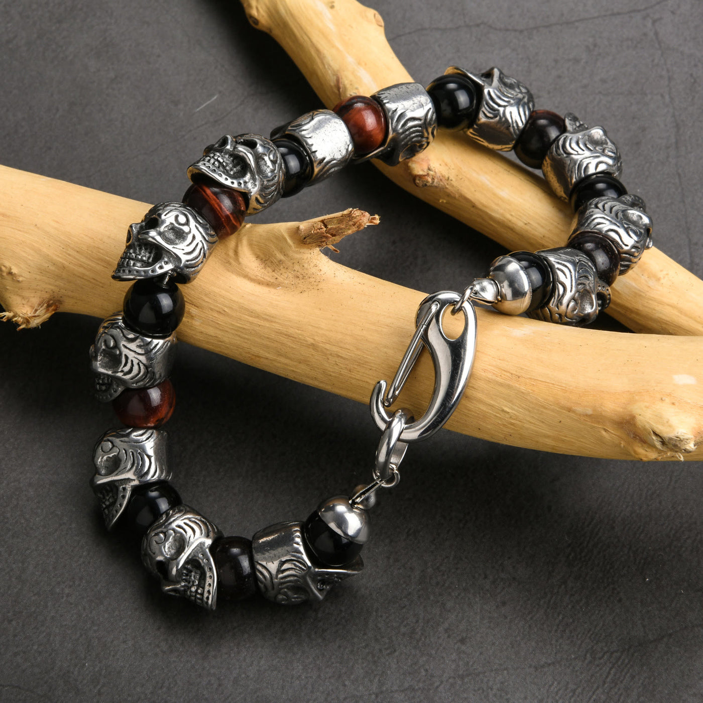 Olivenorma Armband aus natürlichem Tigerauge, handgefertigt, Edelstahl