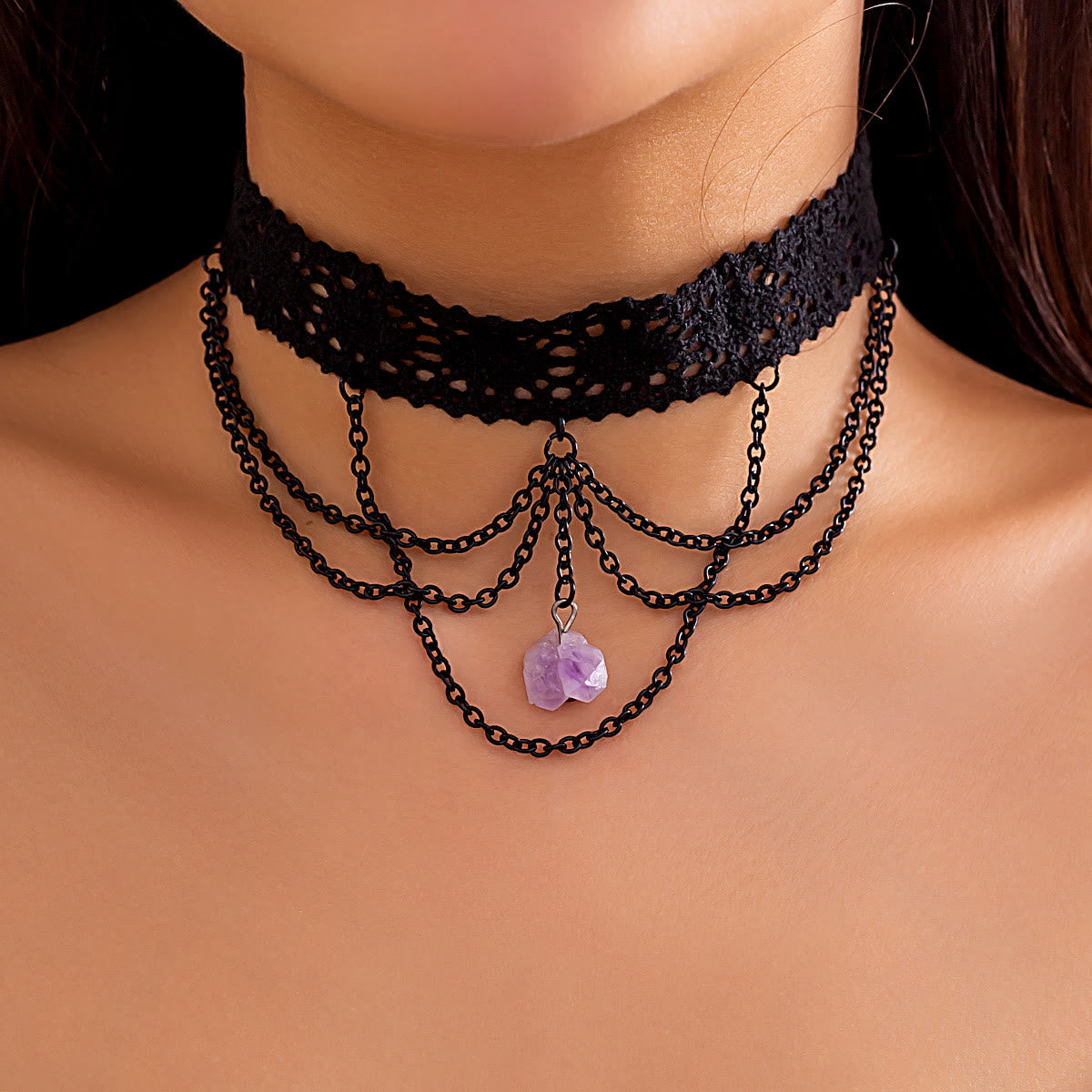 Olivenorma Amethyst Halloween Gothic Spitzenhalsband