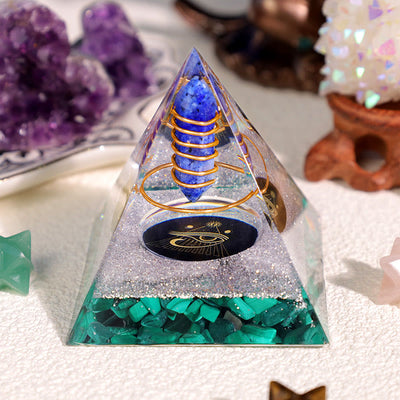 Olivenorma Lapislazuli Malachit Auge des Horus Orgonpyramide