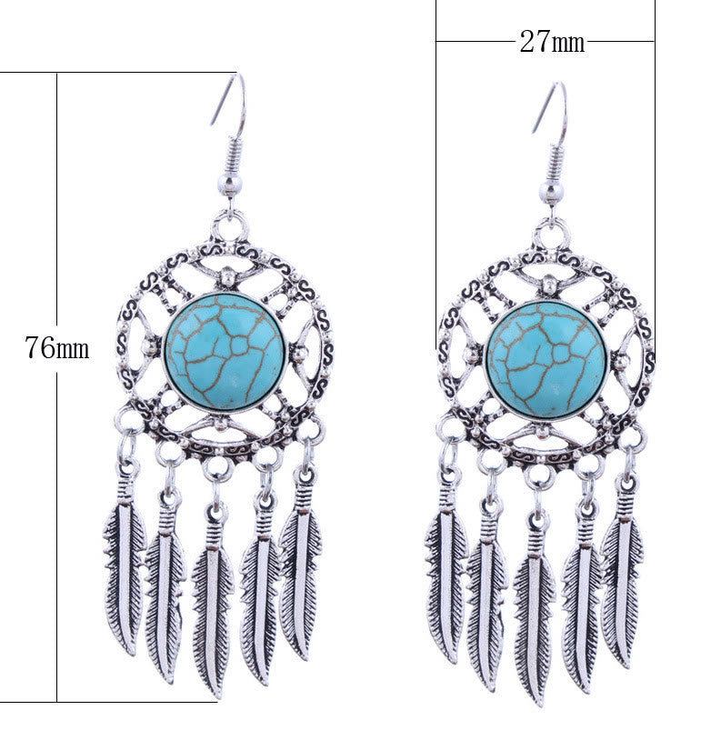 Olivenorma Boho Türkis Feder Quaste Ohrringe - image 7