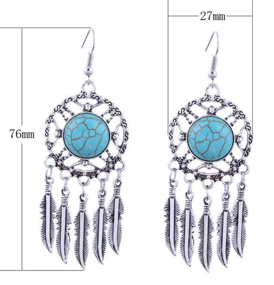 Olivenorma Boho Türkis Feder Quaste Ohrringe - image 7