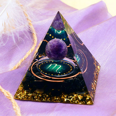 Olivenorma Amethystkugel mit Obsidian Zodiac Skorpion Orgon Pyramide 