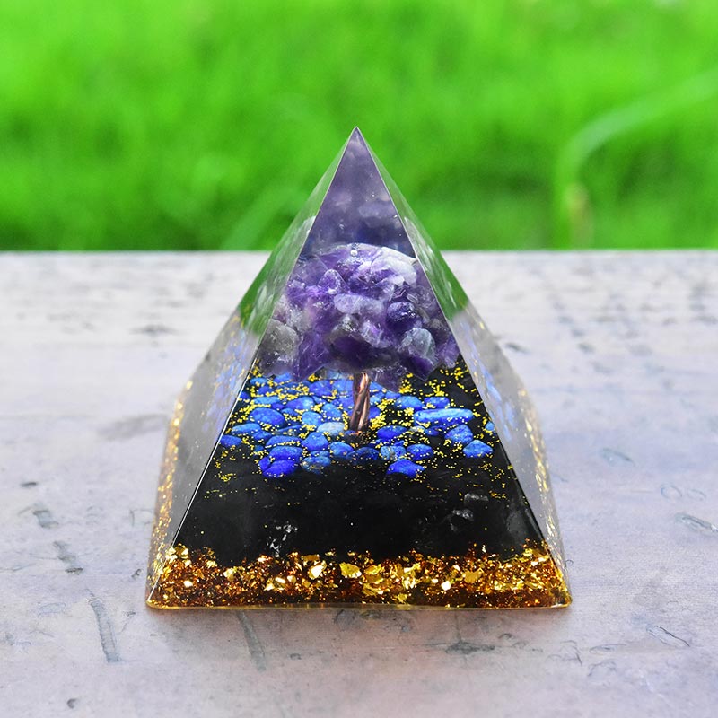 Olivenorma Amethyst Obsidian Lapislazuli Baum des Lebens Orgon Pyramide 