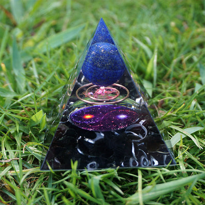 Olivenorma Lapis Lazuli Kugel mit Obsidian Orgon-Pyramide 