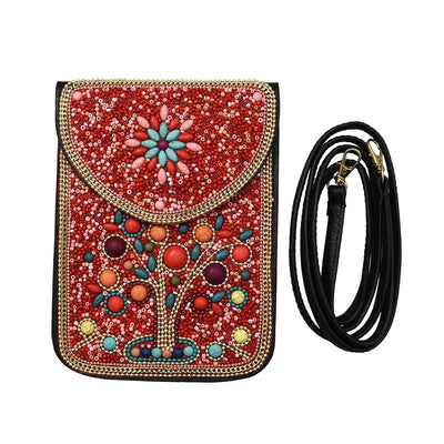 Olivenorma Boho Handytasche mit natürlichen Steinrisperlen