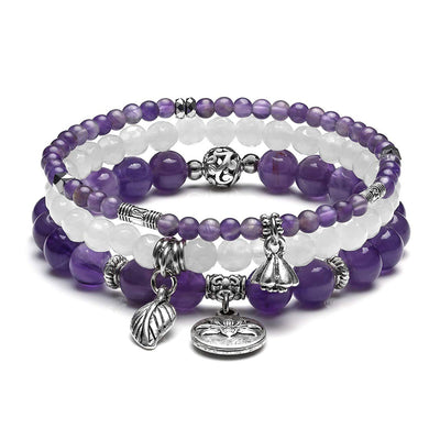 Amethyst Lotus Symbol 3 - Stück Armband mit Lotus-Symbol