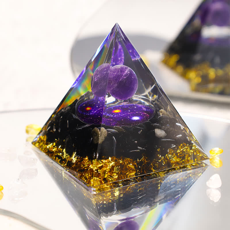 Olivenorma Yin und Yang Obsidian Orgone Pyramide