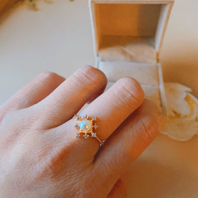 Olivenorma Romantische Blume Natürliche Perle Mit Zirkon Ring 