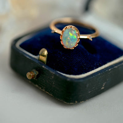 Olivenorma Retro Gold Opal Verstellbarer Ring