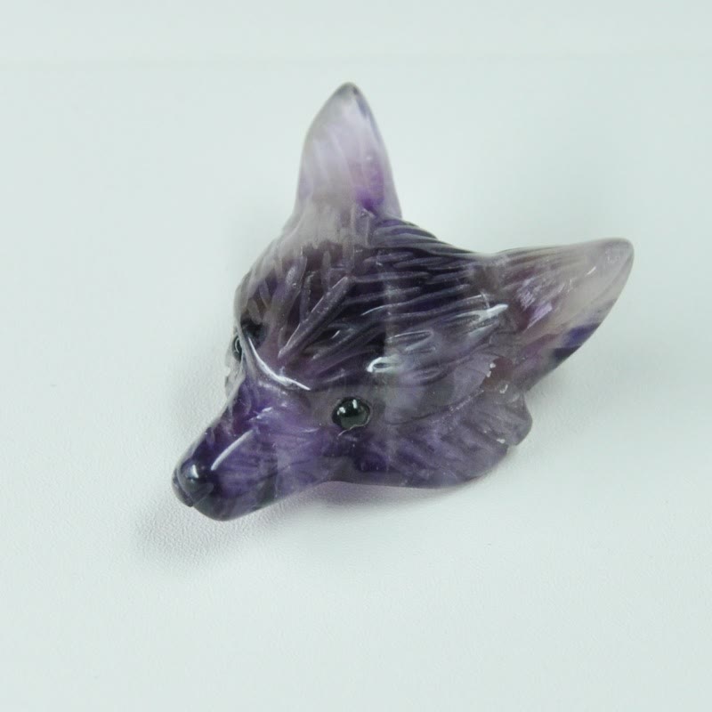 Olivenorma -Wächterwolfkopf-Kristallschnitzerei-Edelsteindekoration - Amethyst - Mit Karte - image 21