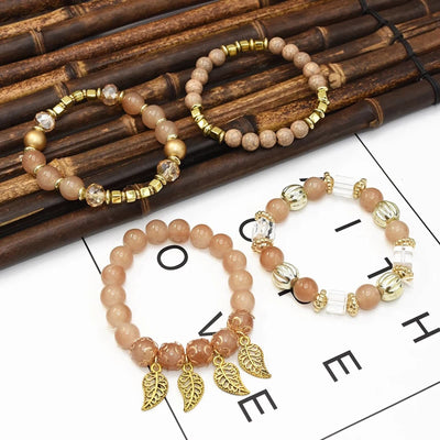 Olivenorma Bohemian Leaf Pendant Accessories Multilayer-Armband-Set