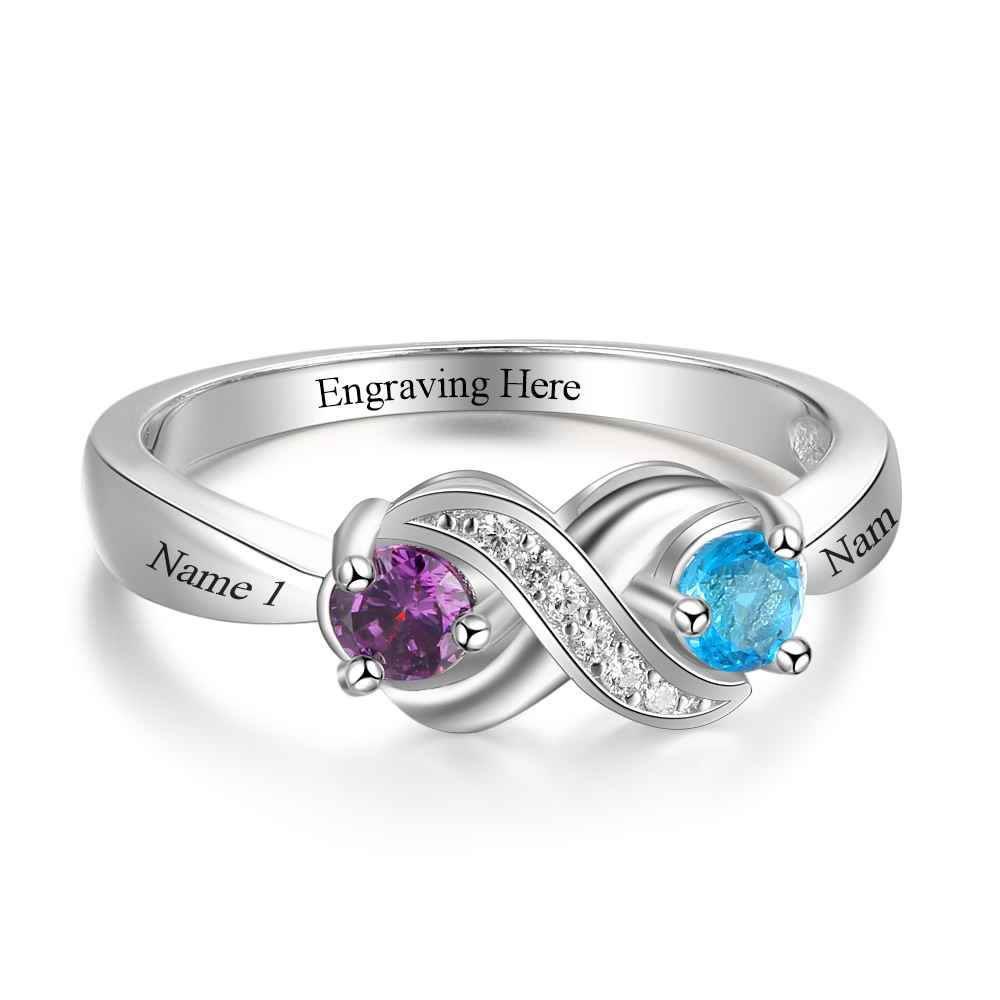 Olivenorma "Infinity"-2 Geburtssteine ​​personalisierter Ring 