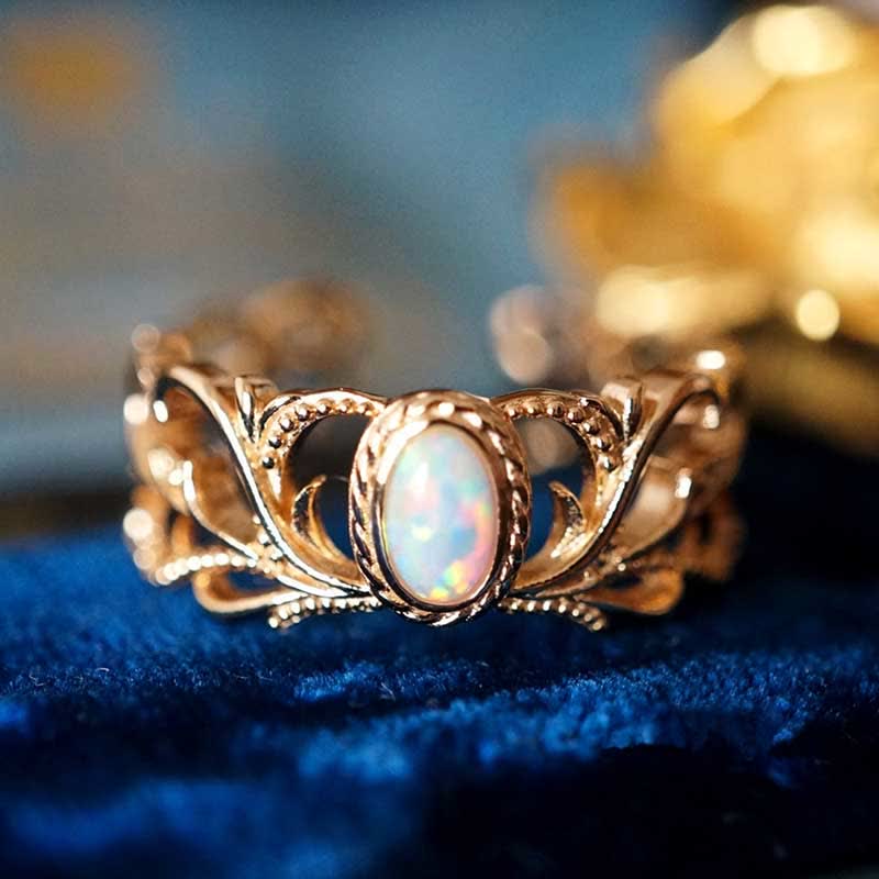 Olivenorma Opal Vintage Verstellbarer Goldring