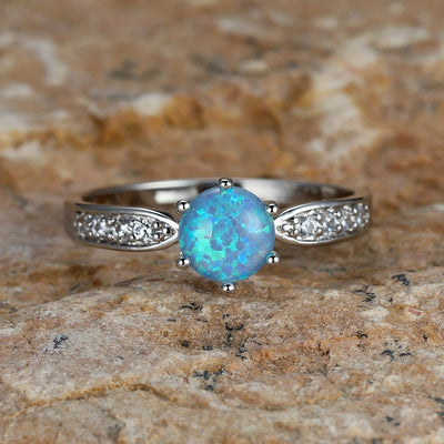 Olivenorma Sechs Krallen Runder Opal Randband Ring