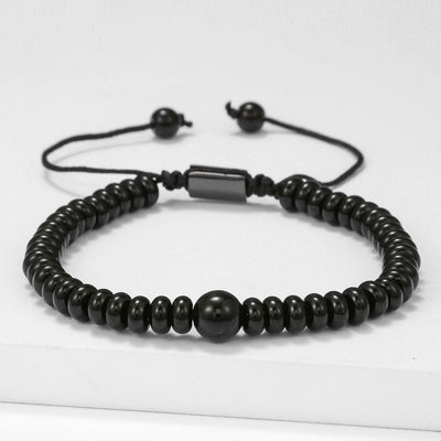 Olivenorma Lavagestein Obsidian Verstellbares Herrenarmband 