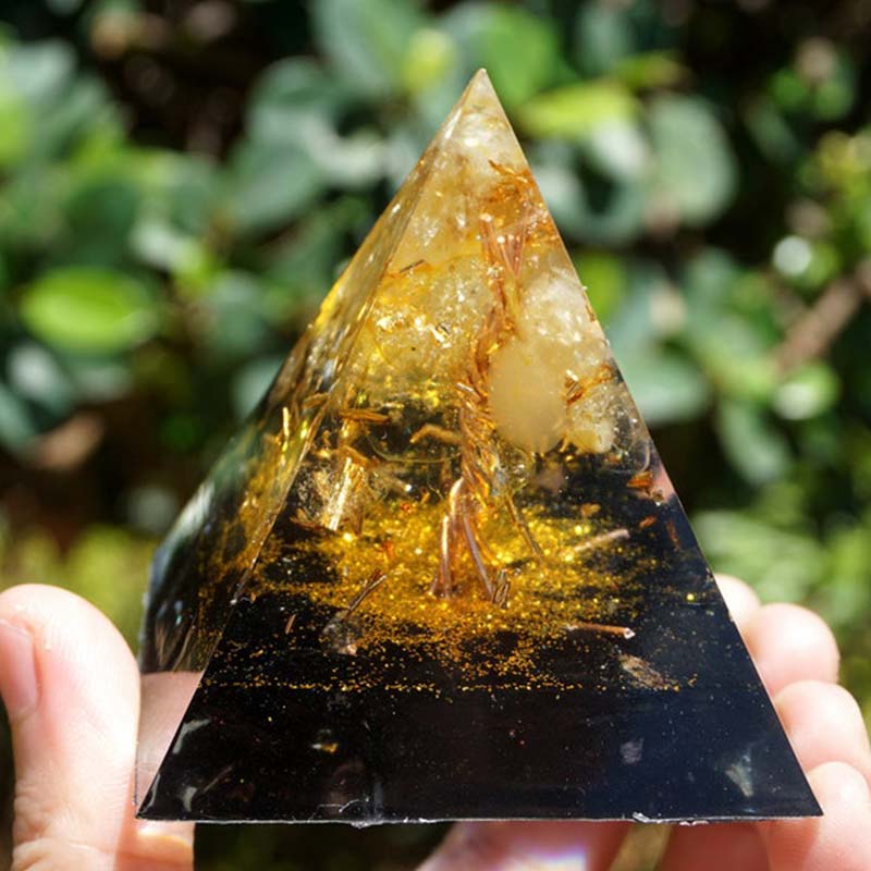 Olivenorma Golden Clarity - Citrin & Obsidian Baum des Lebens Pyramide - image 3