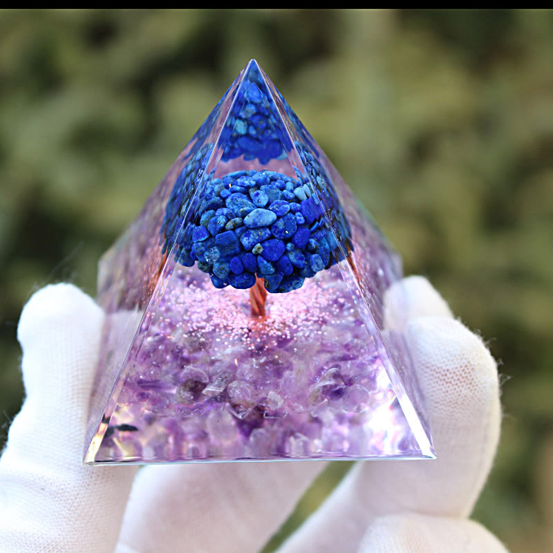 Olivenorma Lapislazuli Amethyst Baum des Lebens Orgonpyramide