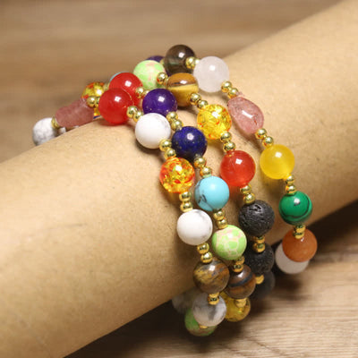 Olivenorma Naturstein Bunt Runde Perlen Exquisites Armband 