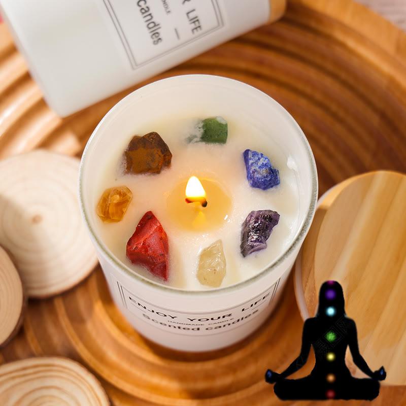 Olivenorma handgefertigte Chakra-Stein-Kristall-Aromatherapie rauchfreie Kerze 