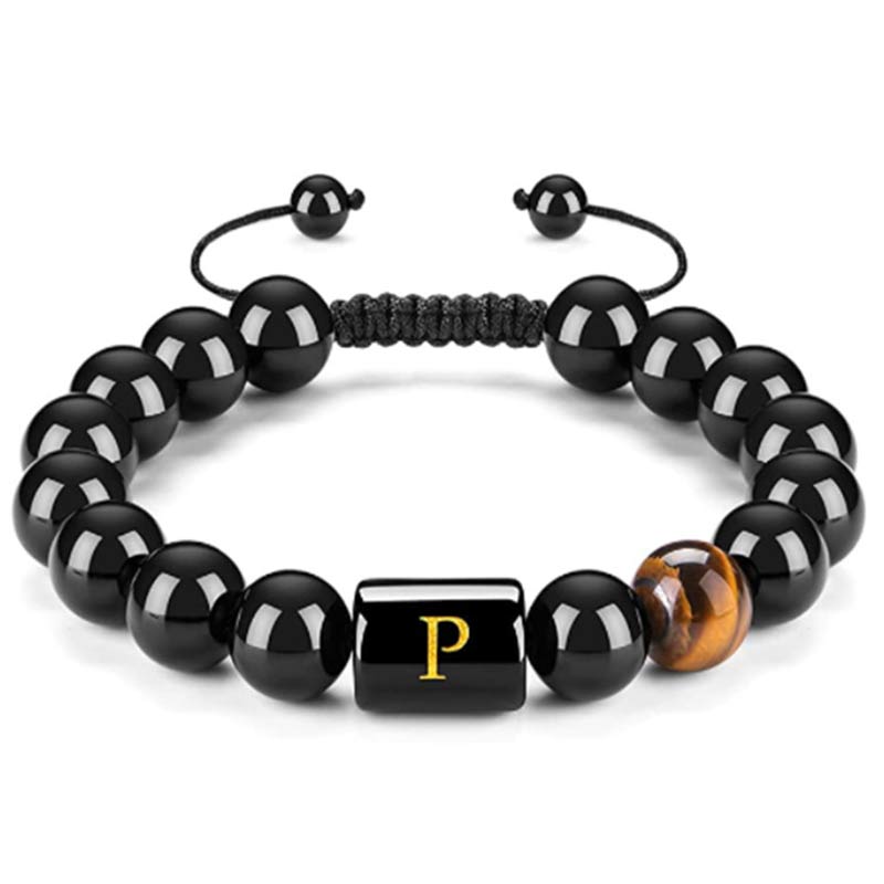 Olivenorma Tigerauge mit schwarzem Onyx heilendes Buchstabenarmband