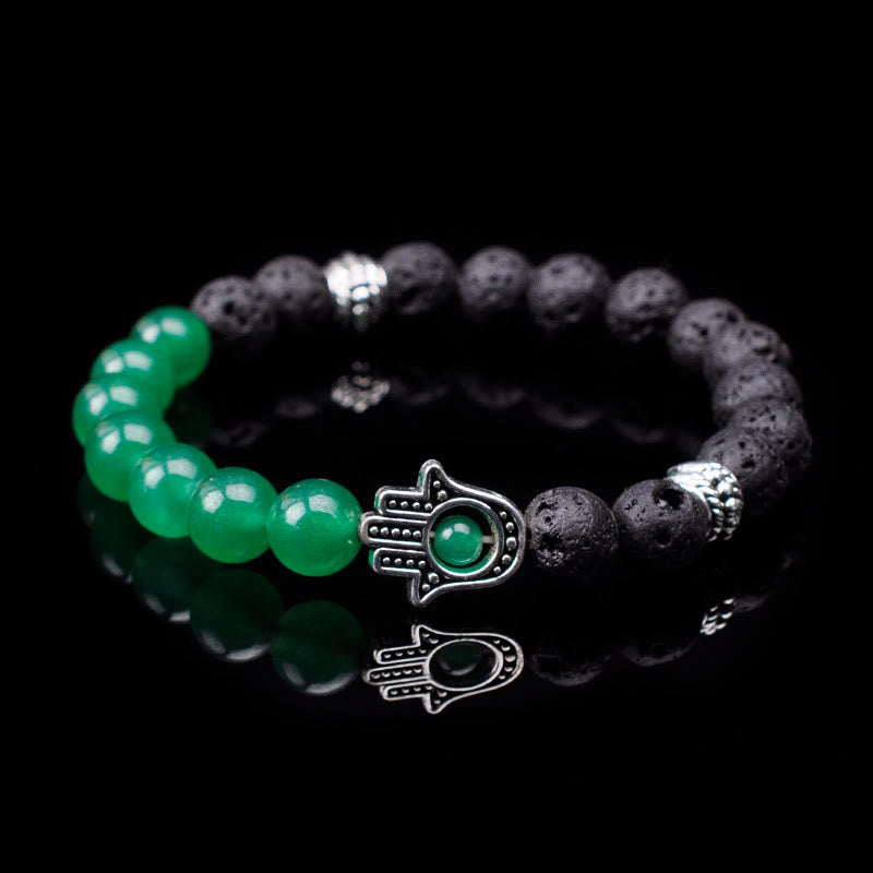 Olivenorma handgefertigtes Hamsa-Armband mit Naturstein-Perlen 