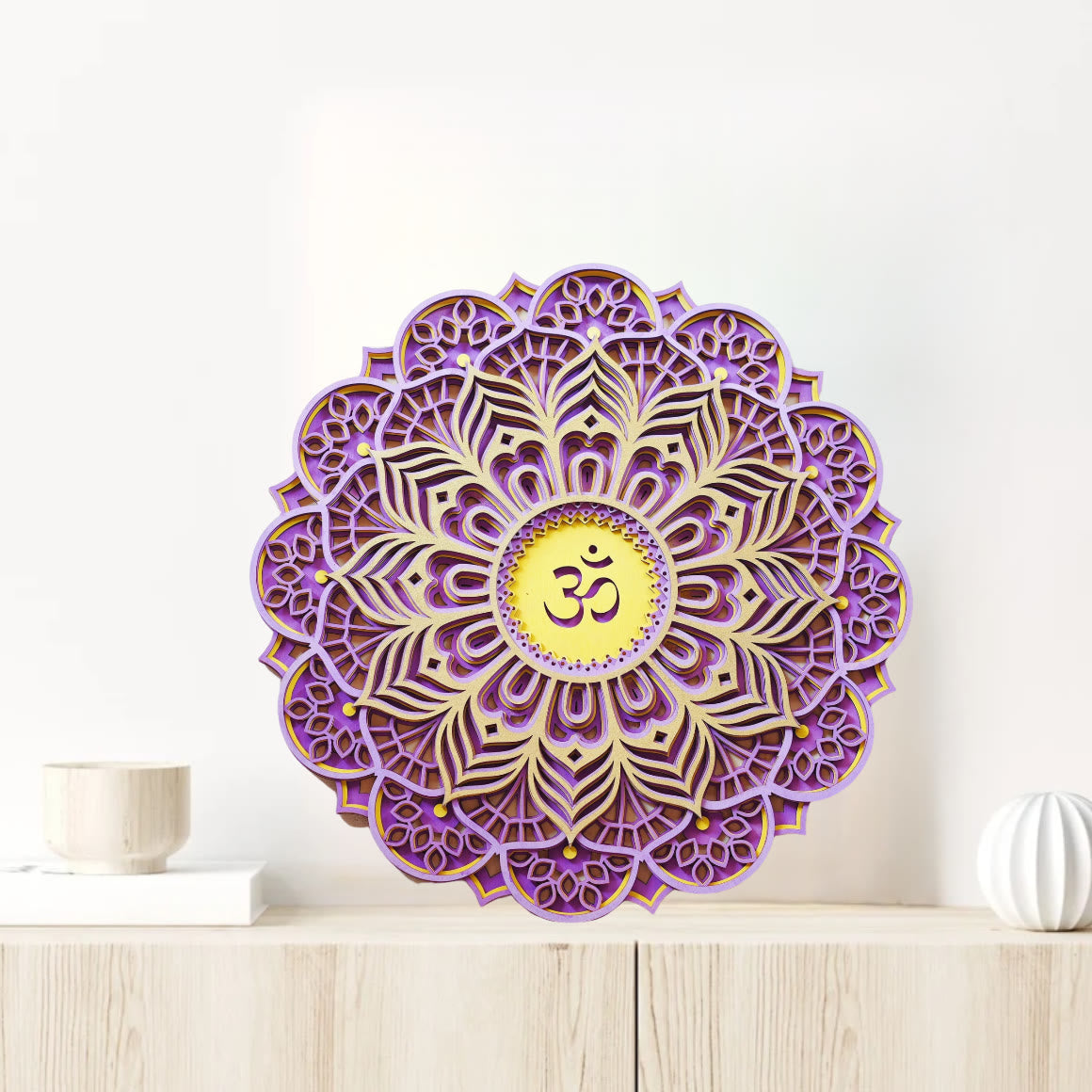 Olivenorma Lila Pink Om Hamsa Chakra 3D Wanddekoration