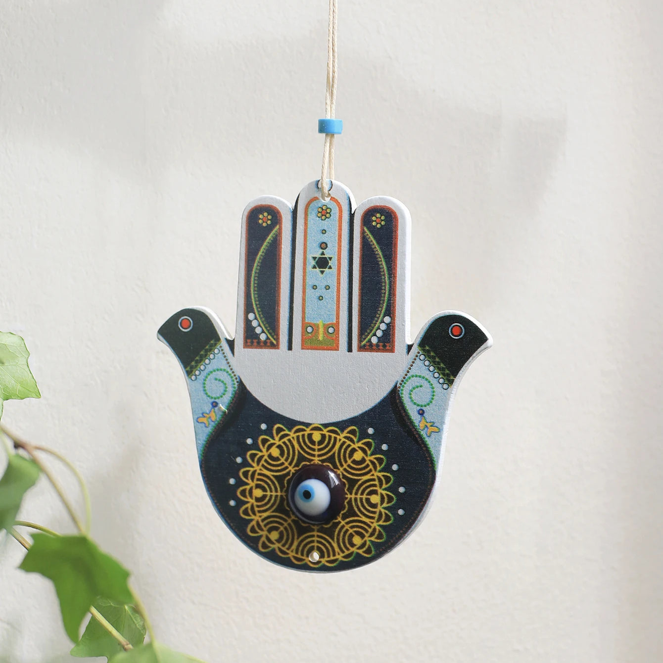 Olivenorma Geometrisches Hamsa-Wanddekor-Ornament aus Holz