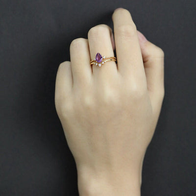 Olivenorma Teardrop Amethyst Weißer Zirkon Ring Set 