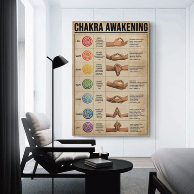 Olivenorma Retro Yoga Chakra Wissen erwecken Poster