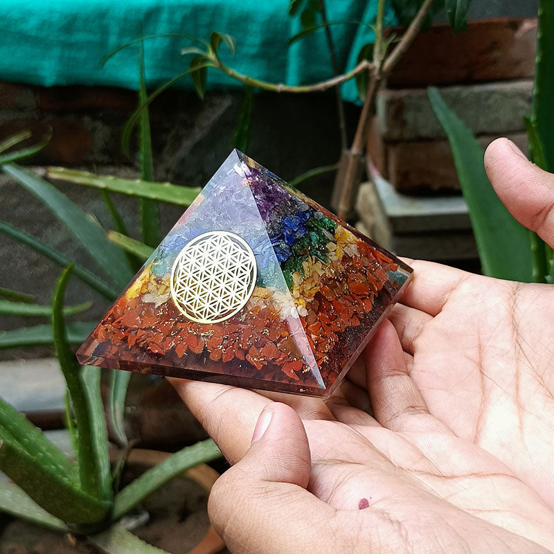 Olivenorma Chakra Flower Of Life Symbol Orgone Pyramid