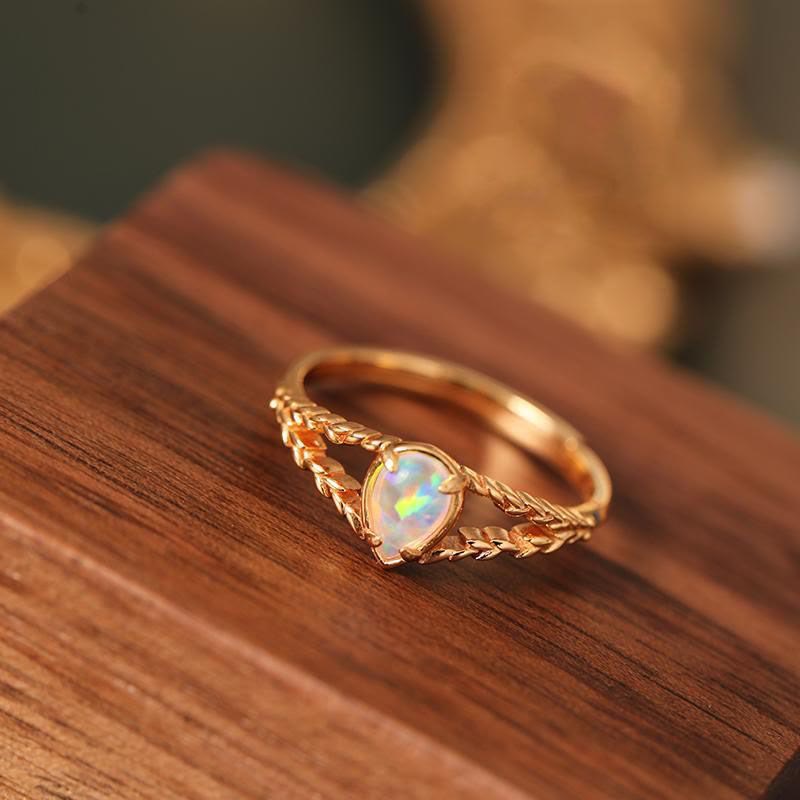 Olivenorma Opal Stein Gold Hohl Weizen Ring 