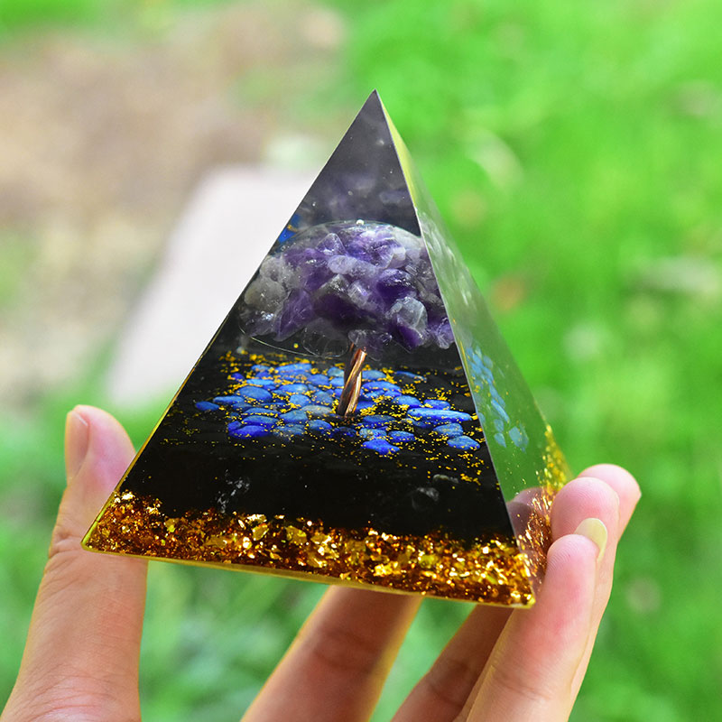 Olivenorma Amethyst Obsidian Lapislazuli Baum des Lebens Orgon Pyramide 