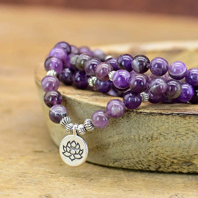 Olivenorma Amethyst Lotus Symbol Mala Halskette Armband