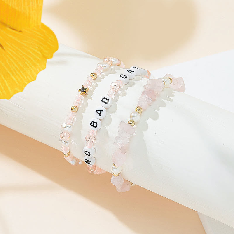 Olivenorma „No Bad Days“ Kristallperlen-Dreilagen-Armband-Set