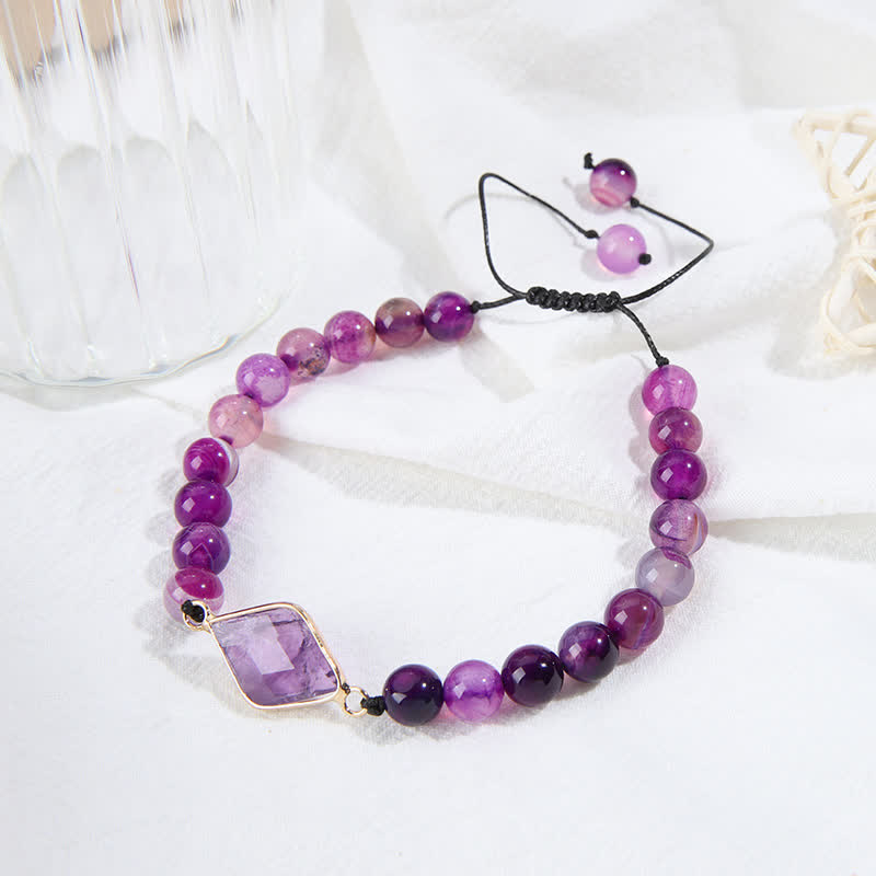 Olivenorma Amethyst Rhombus Anhänger Perlen Armband