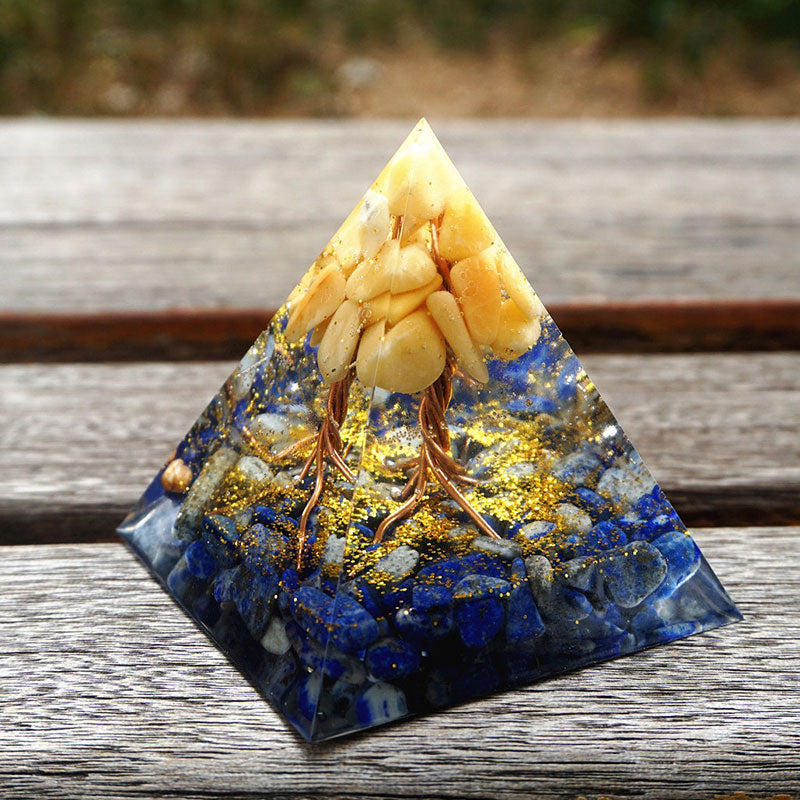 Olivenorma Gelber Aventurin Mit Lapis Lazuli Orgon Pyramide 