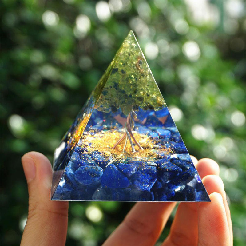 Olivenorma Ozean der Weisheit – Lapislazuli & Peridot Baum des Lebens Orgon-Pyramide - image 3