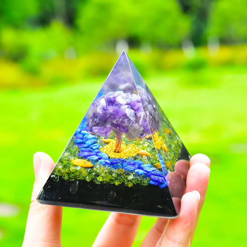 Olivenorma Amethyst Peridot Obsidian Lapislazuli Baum des Lebens Orgonpyramide 