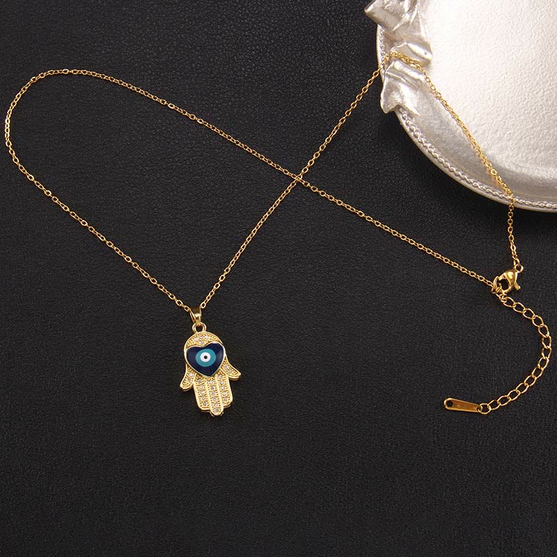 Olivenorma „Gutes Schicksal“ Hamsa mit Evil Eye Halskette 