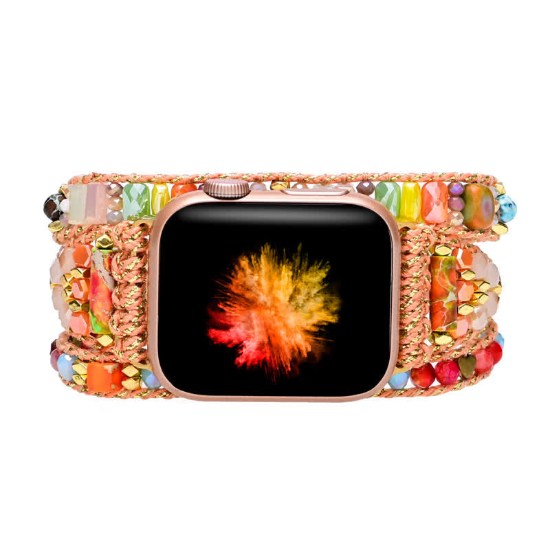 Olivenorma Apple-Watch-Armband, Wickelarmband, natürlicher rosa Kristall, farbige Edelsteine