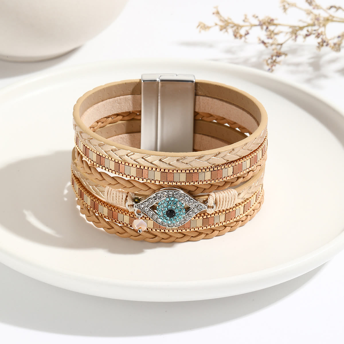 Olivenorma Weißer Zirkon Paraiba Turmalin Böse Augen Armband