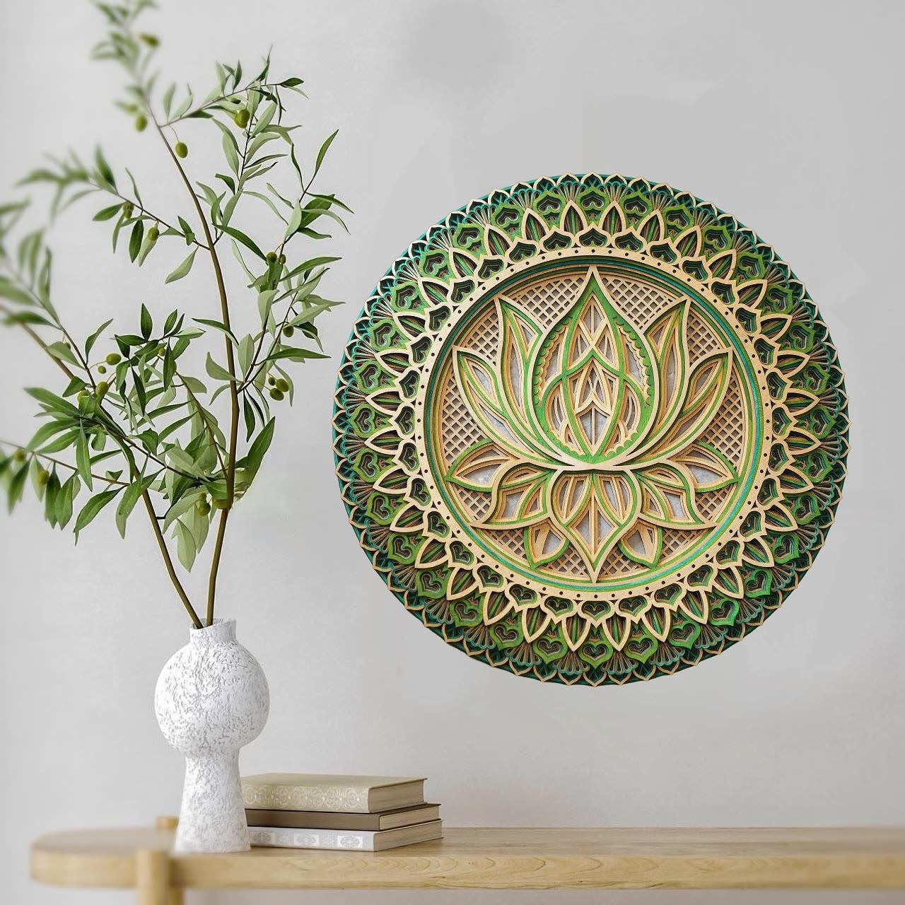 Olivenorma Pink Lotus Mandala 3D Gravur Wanddeko 