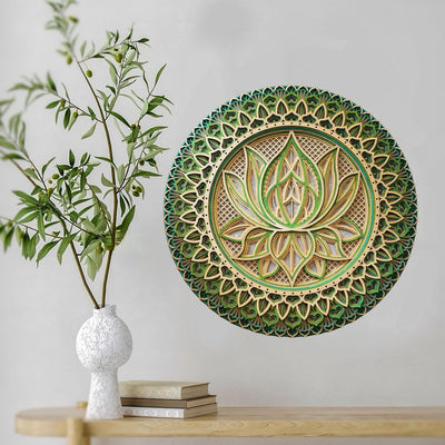 Olivenorma Pink Lotus Mandala 3D Gravur Wanddeko