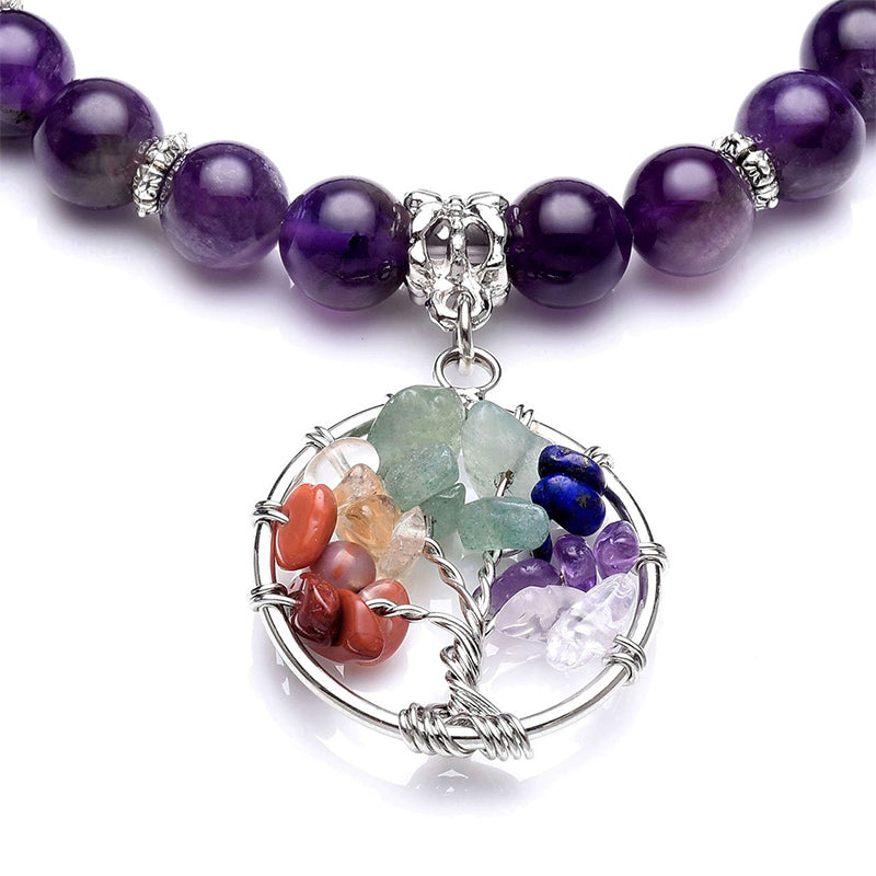 Chakra Lebensbaum Amethyst Armband