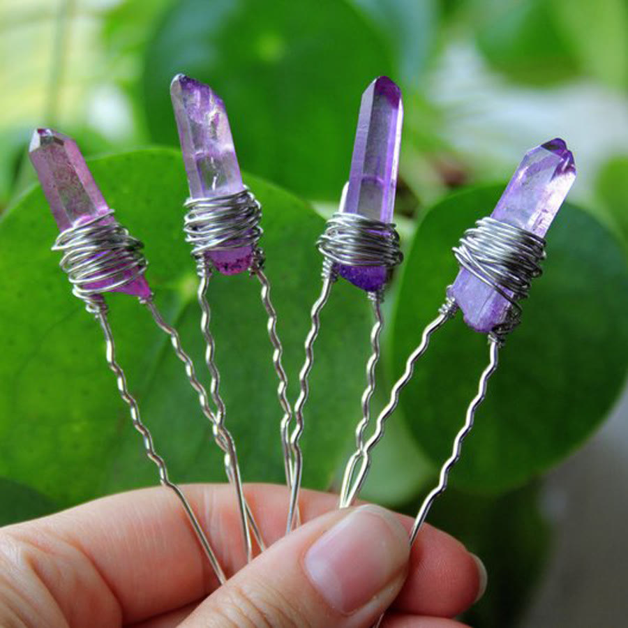 Olivenorma Handgefertigte Haarnadel mit Kristallfaden - Amethyst - image 12